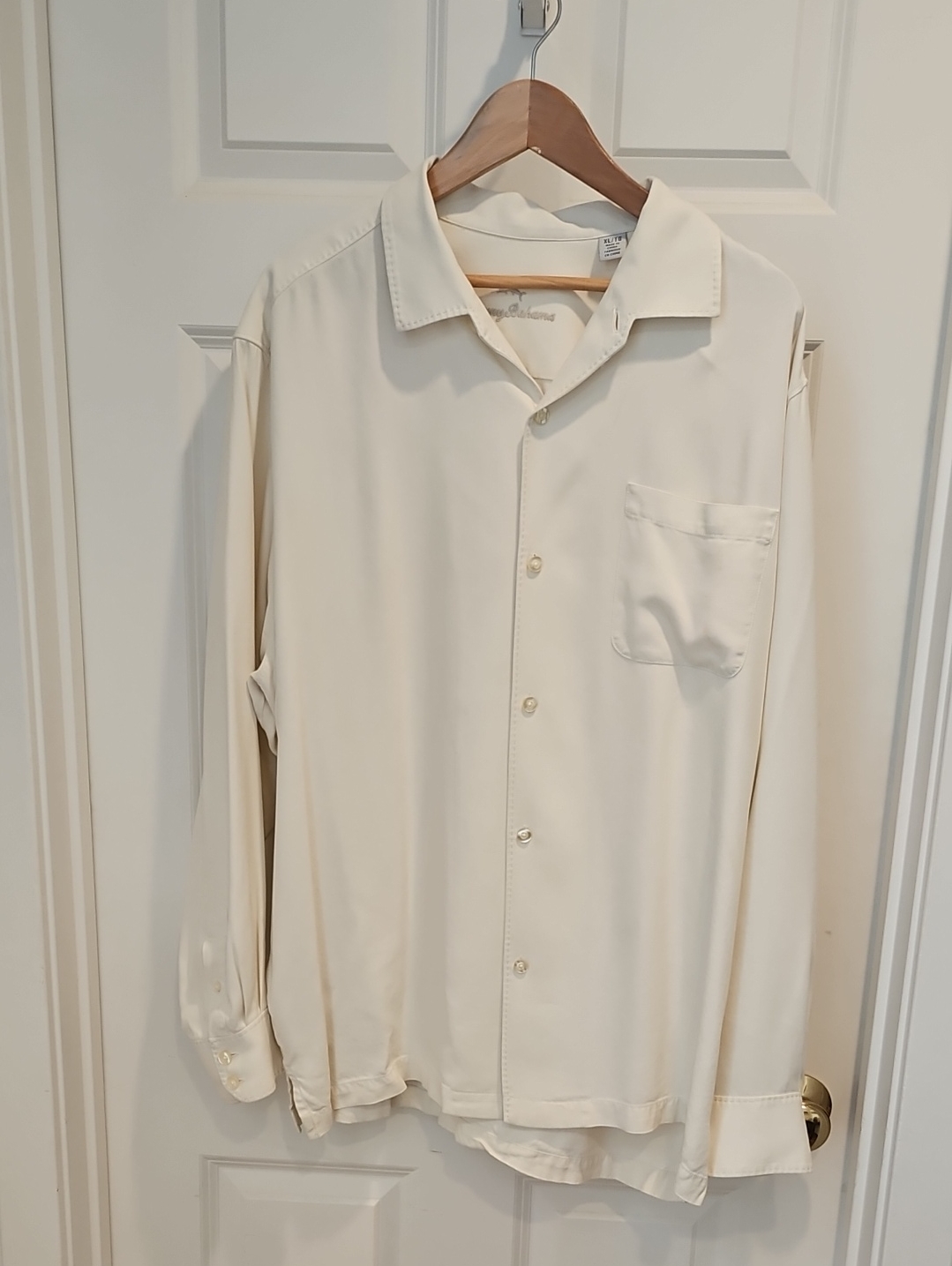Cream Button-Up Long Sleeve Silk Shirt